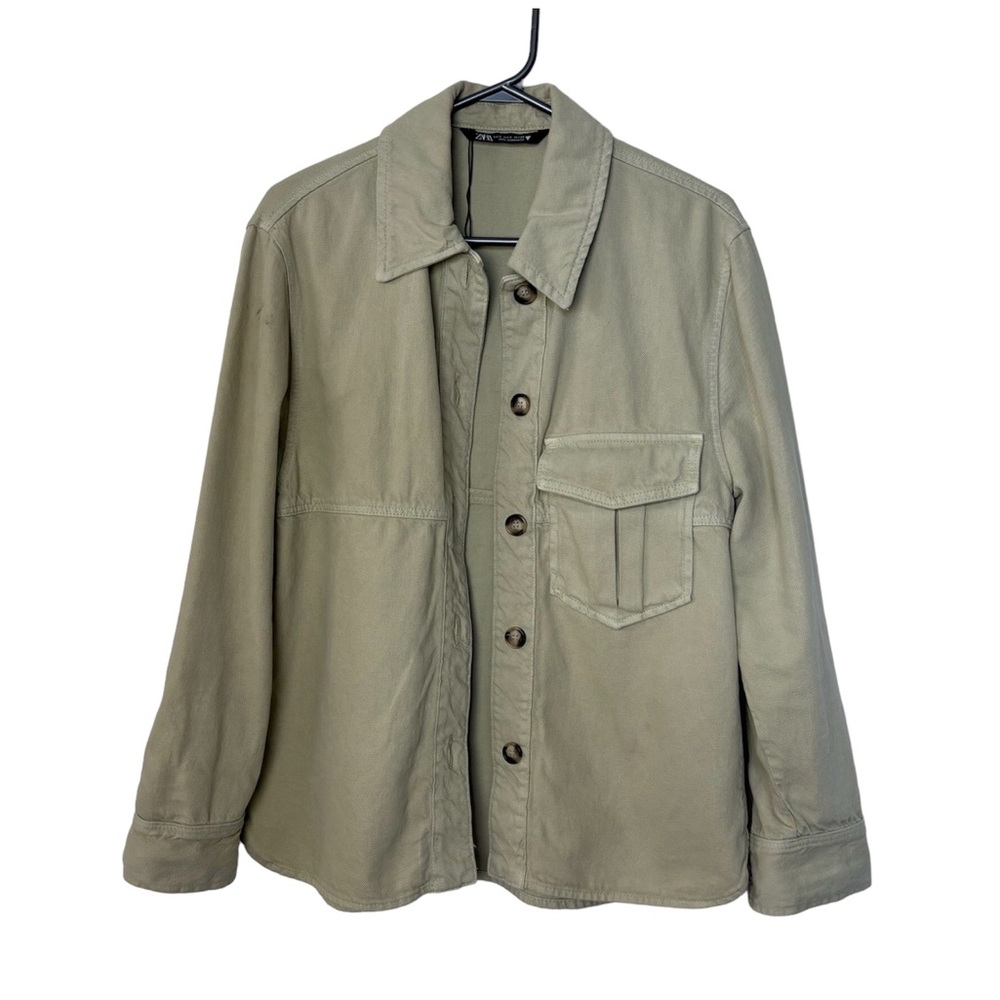 ZARA Light Mint Green Denim Shacket Over Shirt S